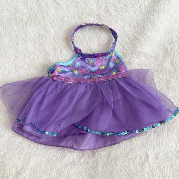 Build A Bear Workshop Purple Halter Dress Flamingo Summer Clothes Accessory Girl - Picture 1 of 4